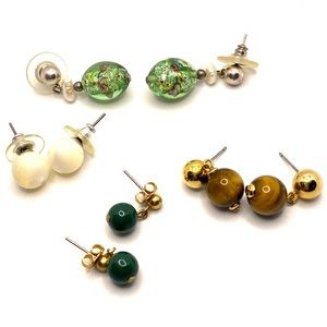 Vintage Estate Jewelry Glass Earrings Venetian Glass Tigers Eye Lot of 4 ✨ F032